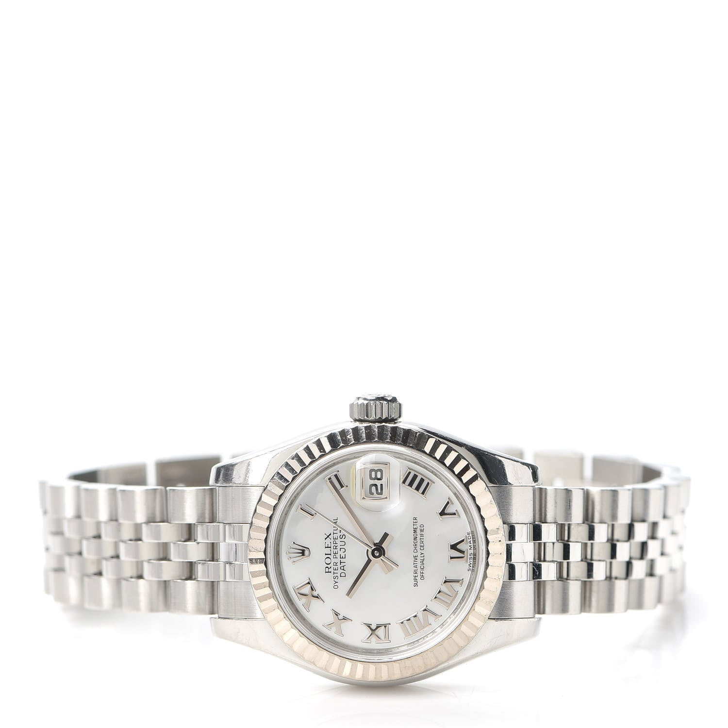 Rolex Stainless Steel 18K White Gold Mother of Pearl 26mm Oyster Perpetual Datejust Watch Roman 179174 2 of 6