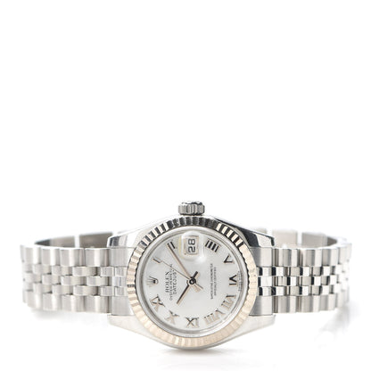 Rolex Stainless Steel 18K White Gold Mother of Pearl 26mm Oyster Perpetual Datejust Watch Roman 179174 2 of 6