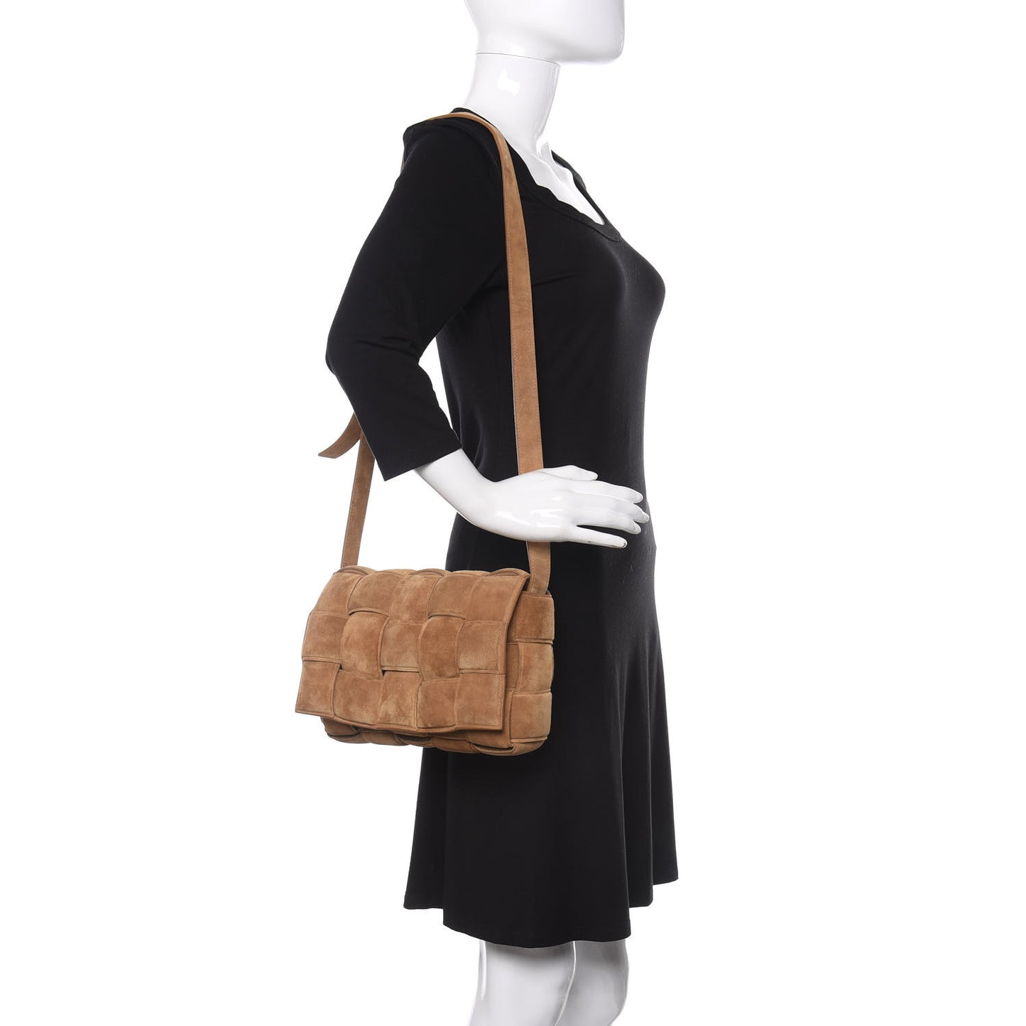 Suede Maxi Intrecciato Padded Cassette Crossbody Bag Taupe