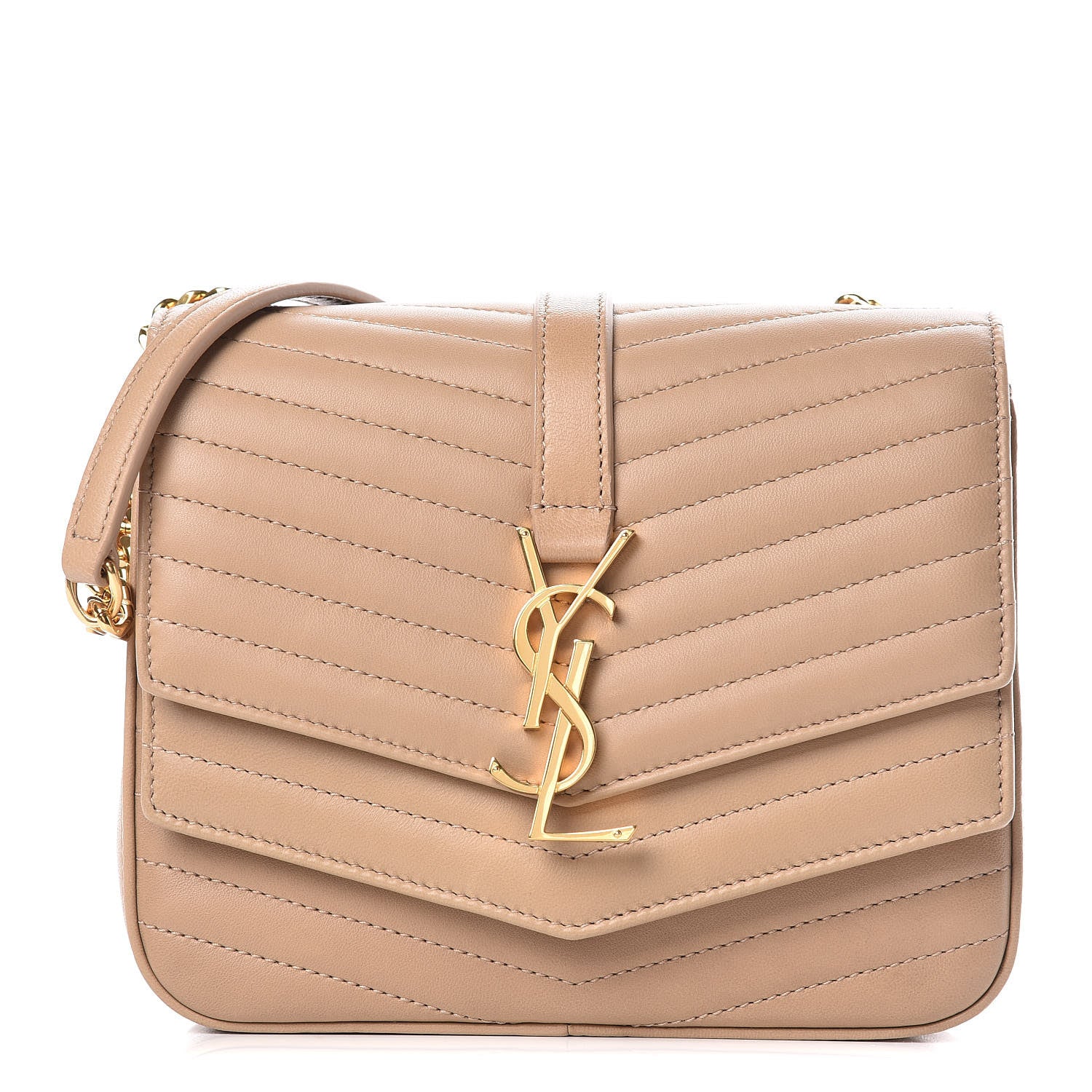 Saint Laurent Lambskin Matelasse Chevron Monogram Small Sulpice Bag Sable Beige 1 of 9