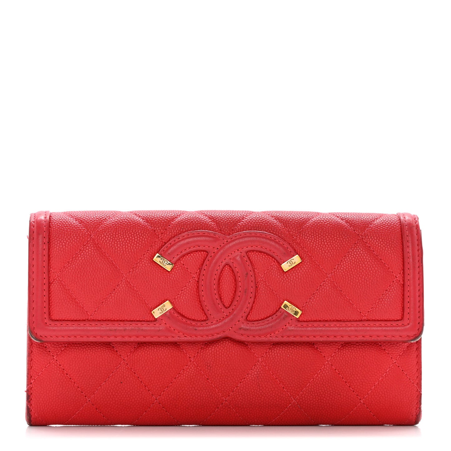 Caviar Quilted Large Filigree Gusset Flap Wallet Red