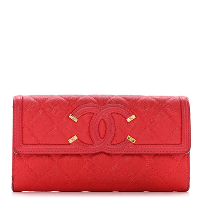Chanel Caviar Quilted Large Filigree Gusset Flap Wallet Red 1 of 19