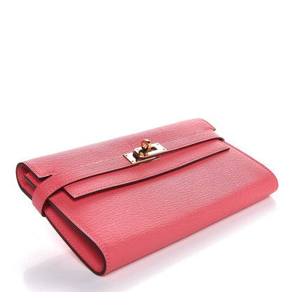 Hermes Chevre Mysore Kelly Longue Wallet Rose Lipstick 4 of 10