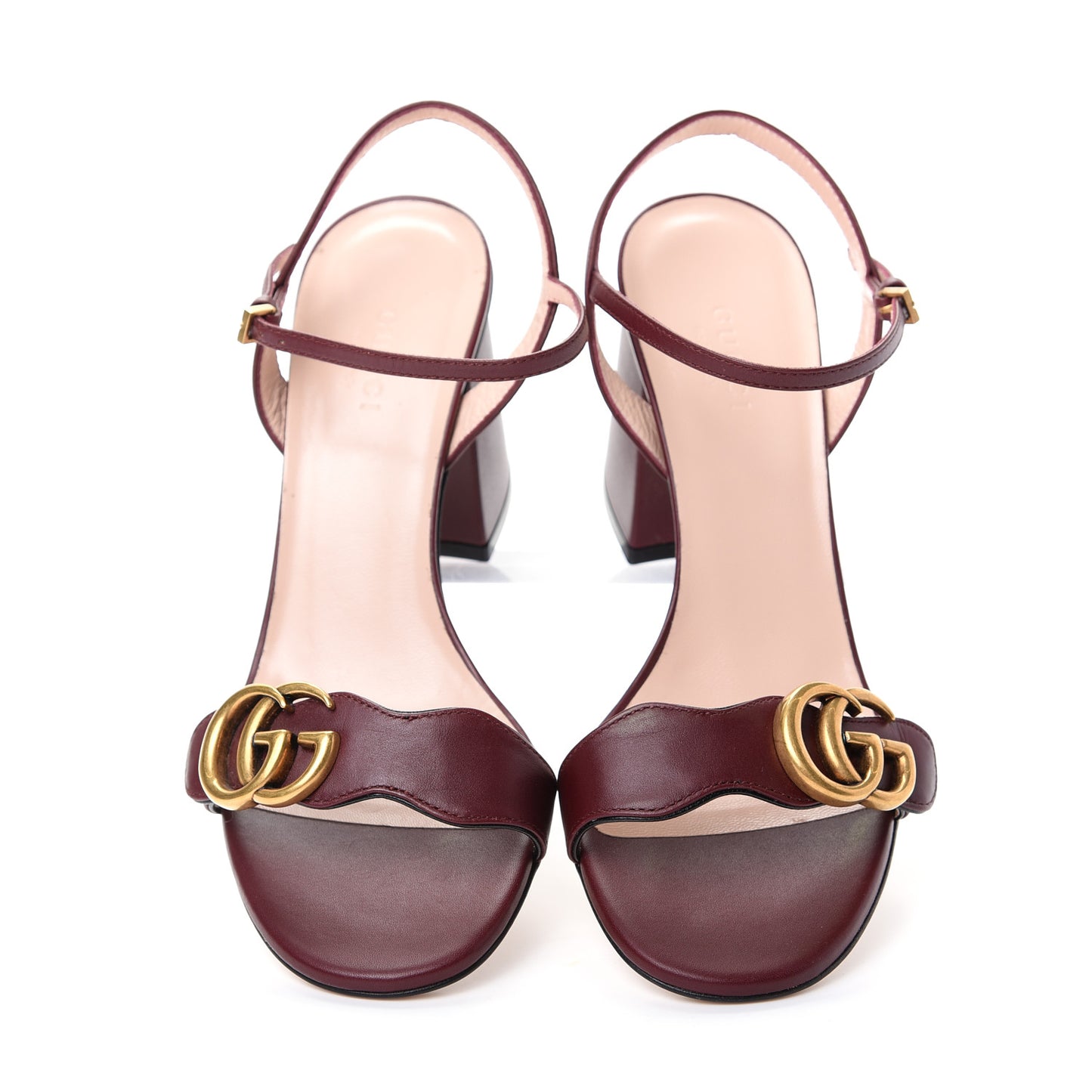 Lifford Calfskin GG Marmont Ankle Wrap 75mm Sandals 38 Vintage Bordeaux