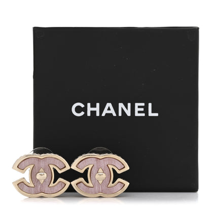 Chanel Metal Resin CC Turnlock Stud Earrings Gold Pink 5 of 5
