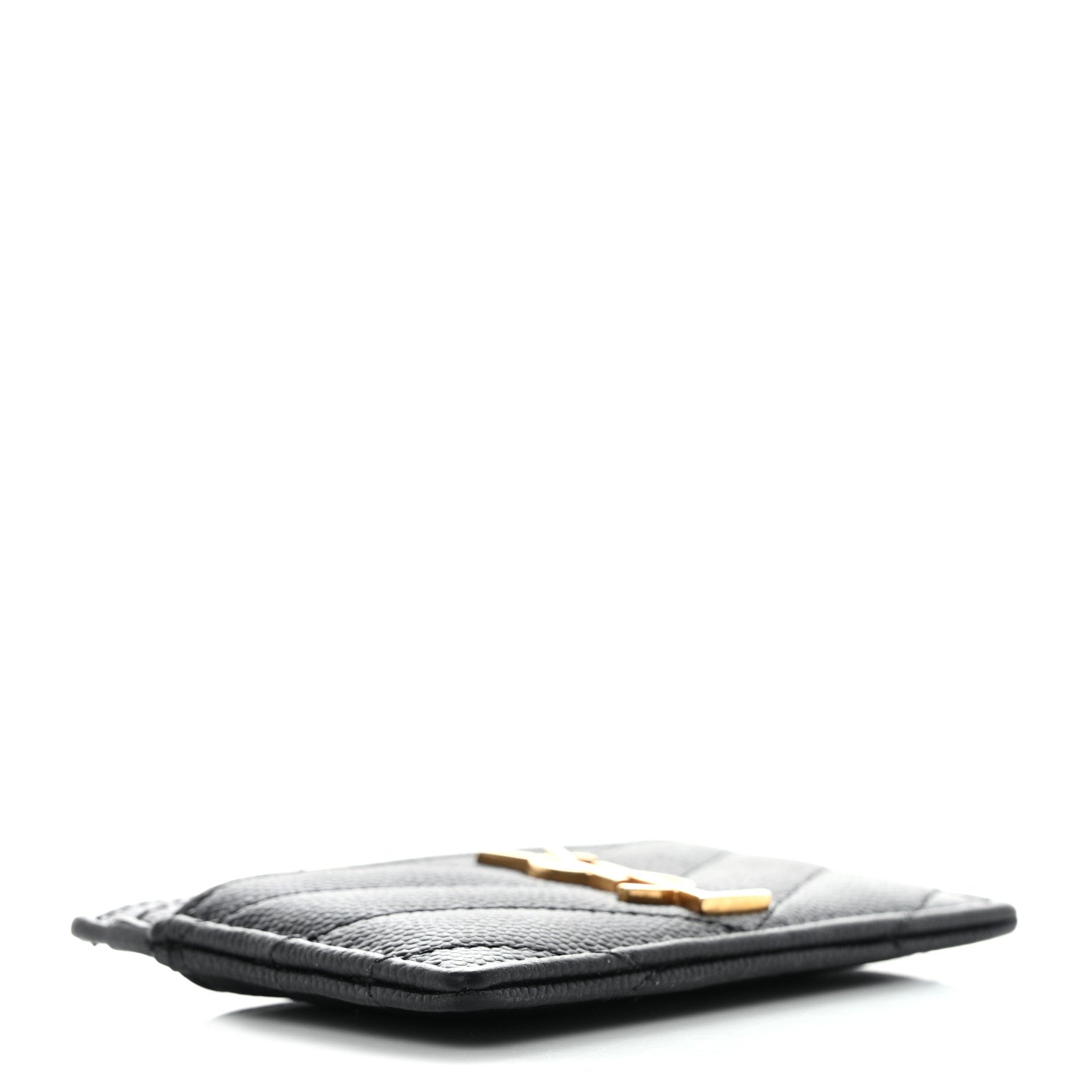Saint Laurent Grain De Poudre Matelasse Chevron Monogram Credit Card Case Black 4 of 11