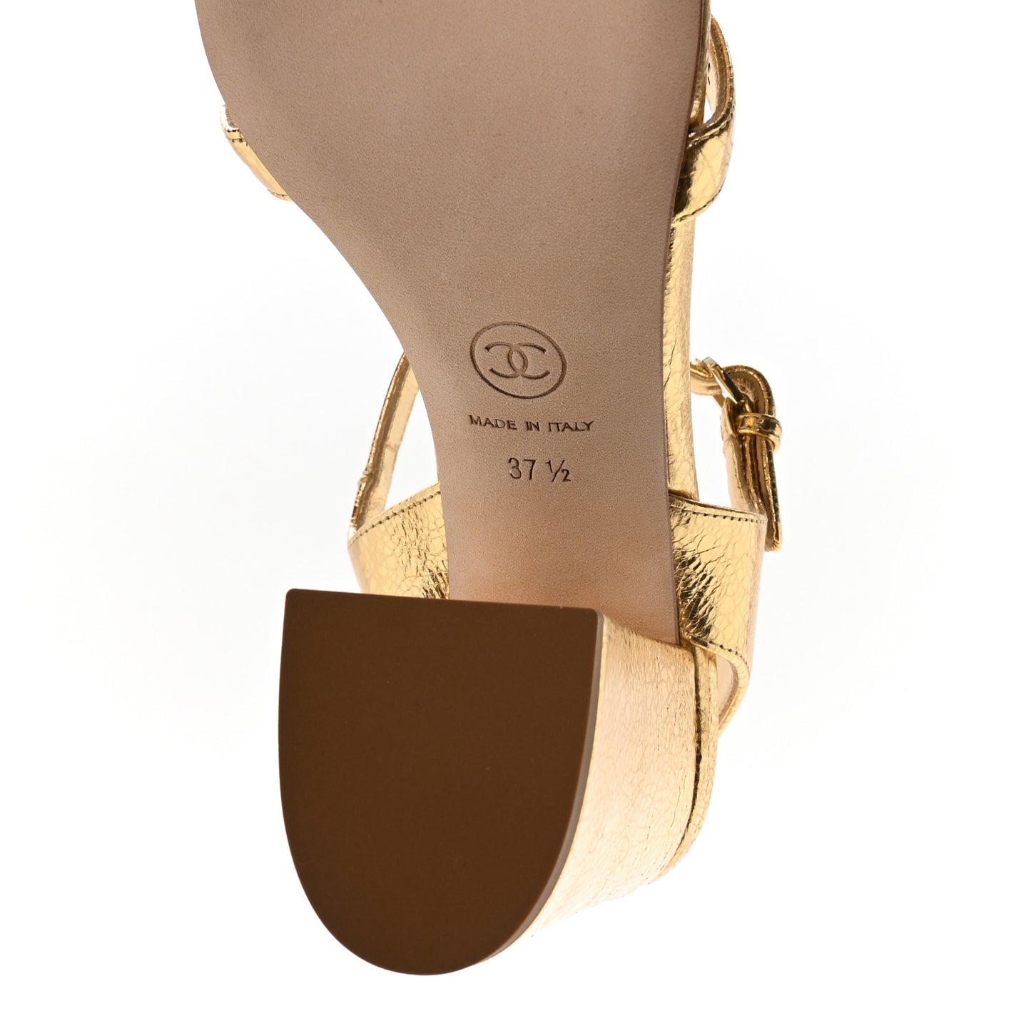 Laminated Lambskin Camellia Sandals 37.5 Gold