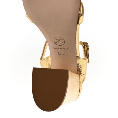 Chanel Laminated Lambskin Camellia Sandals 37.5 Gold 7 of 9