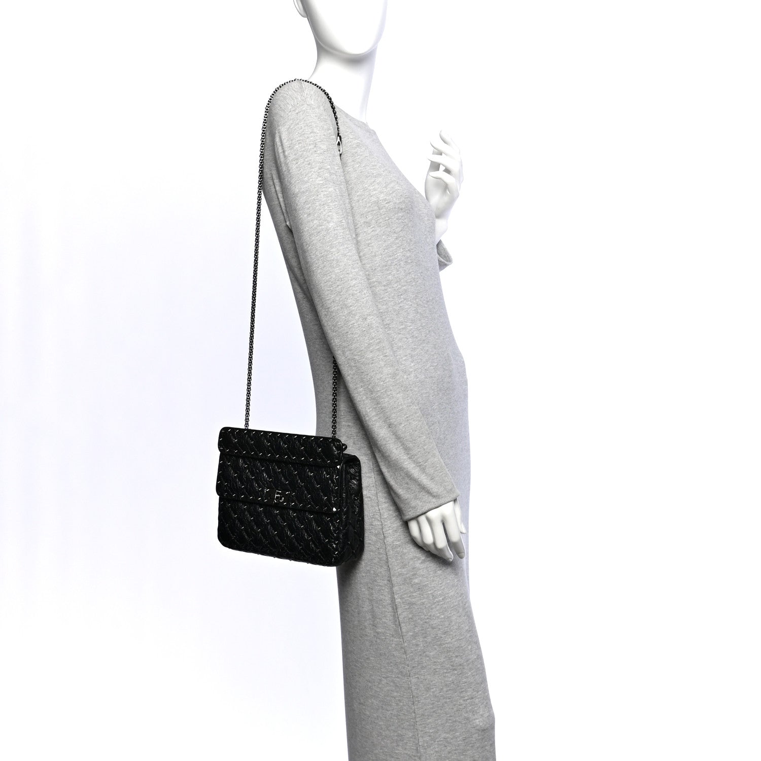 Valentino Garavani Craquele Nappa Medium Rockstud Spike Shoulder Bag Black 2 of 10