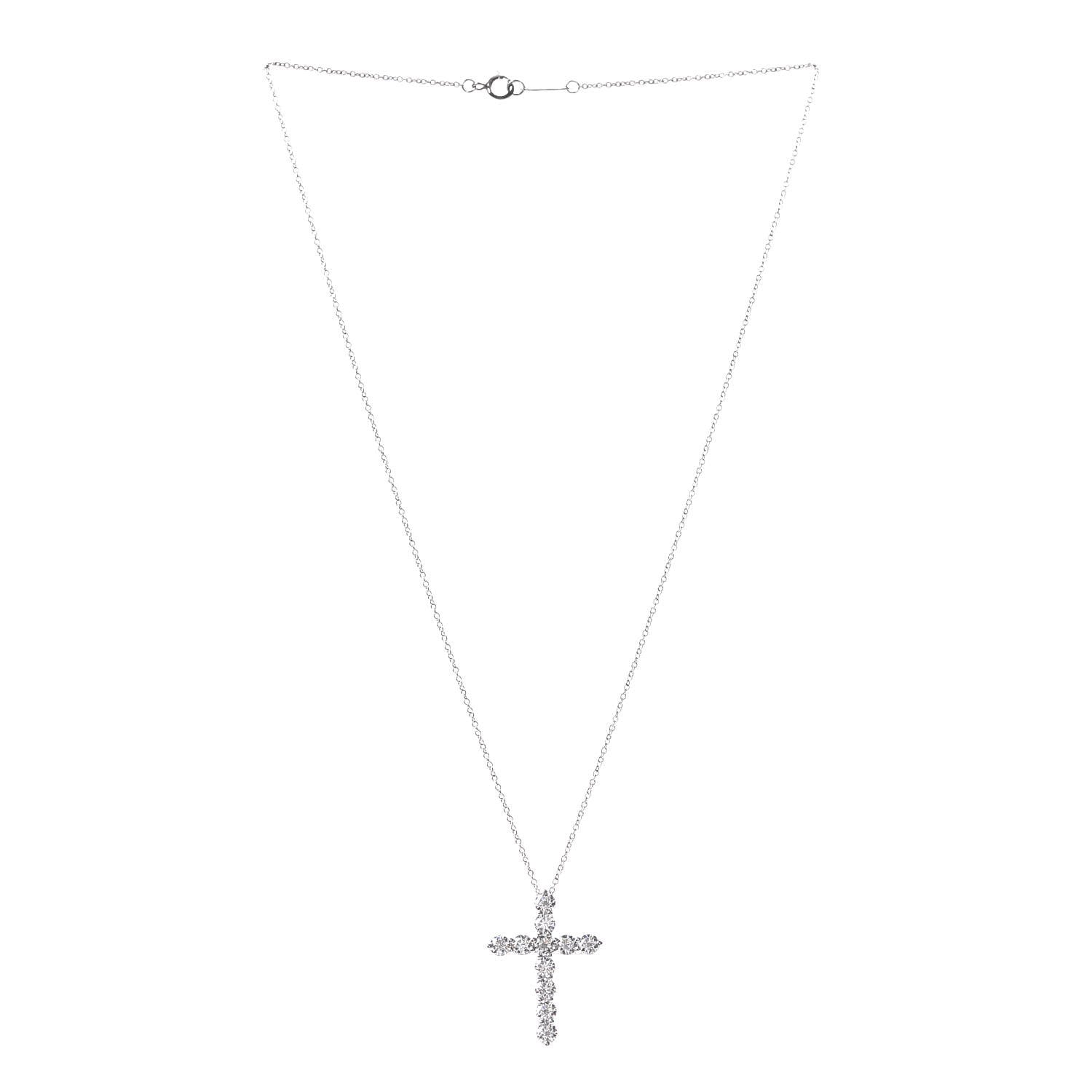 Tiffany Platinum Diamond Large Cross Pendant Necklace 3 of 7