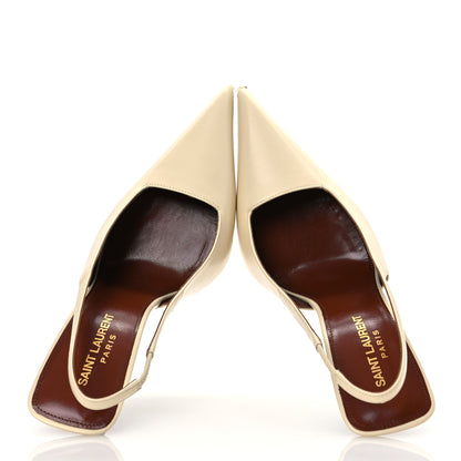 Saint Laurent Calfskin Kiss 105 Slingback Pumps 37 Egg Shell 2 of 14