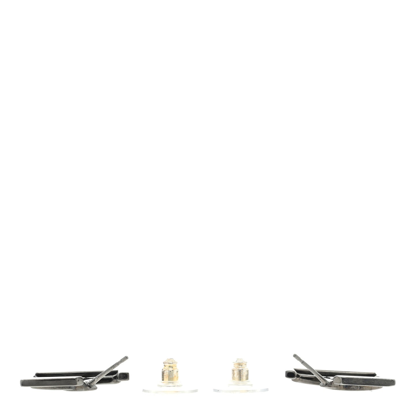 Metal Square Cutout CC Hoop Earrings Ruthenium