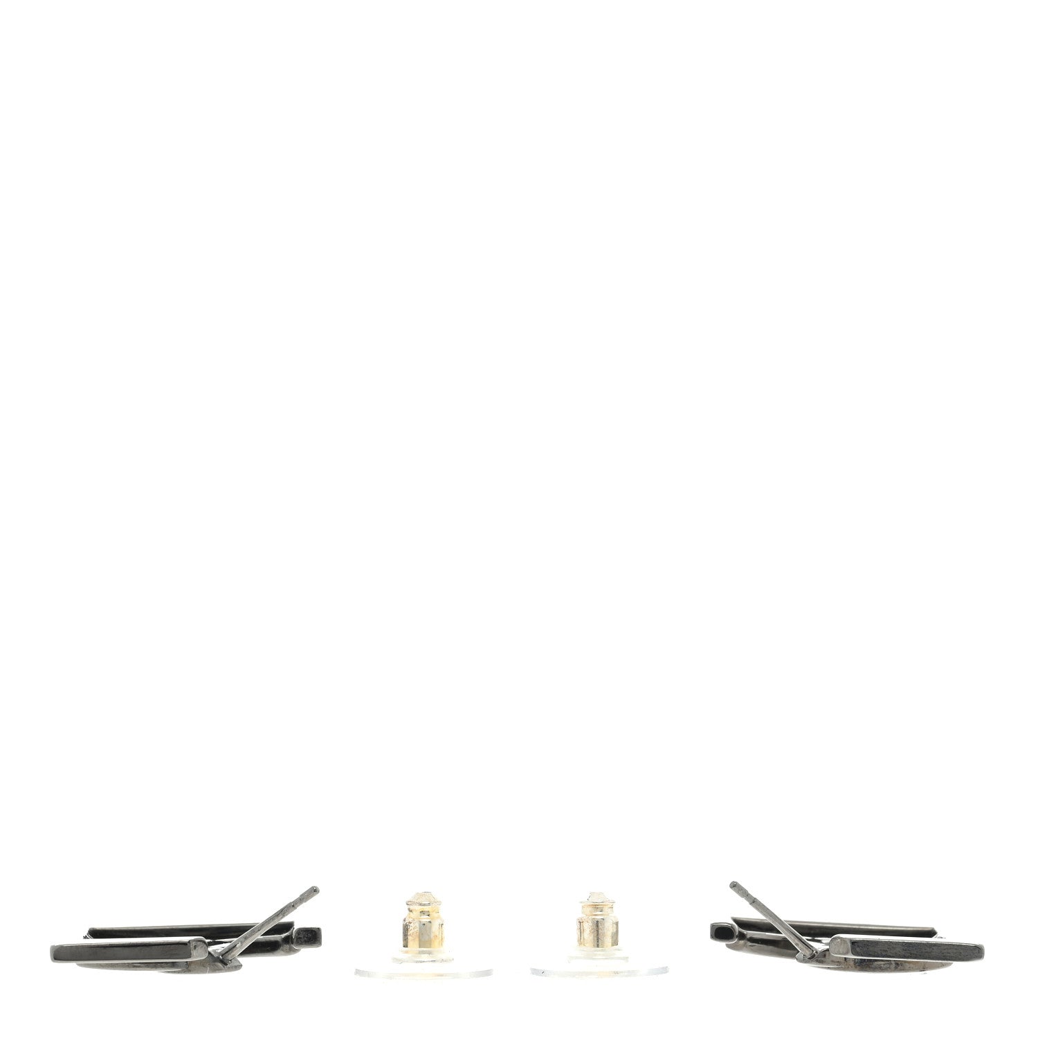 Chanel Metal Square Cutout CC Hoop Earrings Ruthenium 3 of 4