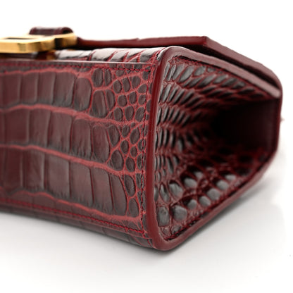Balenciaga Shiny Calfskin Crocodile Embossed Hourglass Top Handle Bag XS Dark Red 10 of 14