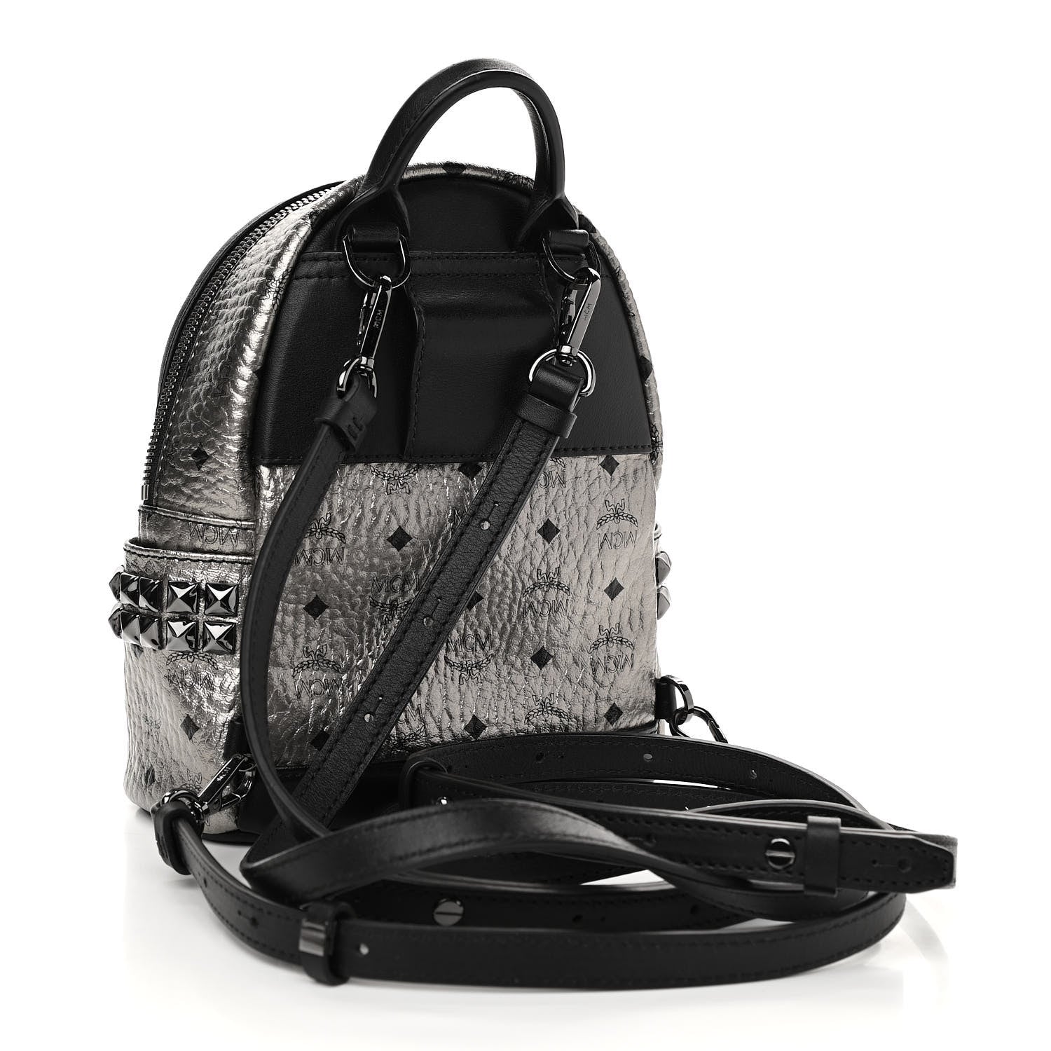 MCM Metallic Visetos Studded X-Mini Bebe Boo Backpack Silver 3 of 10