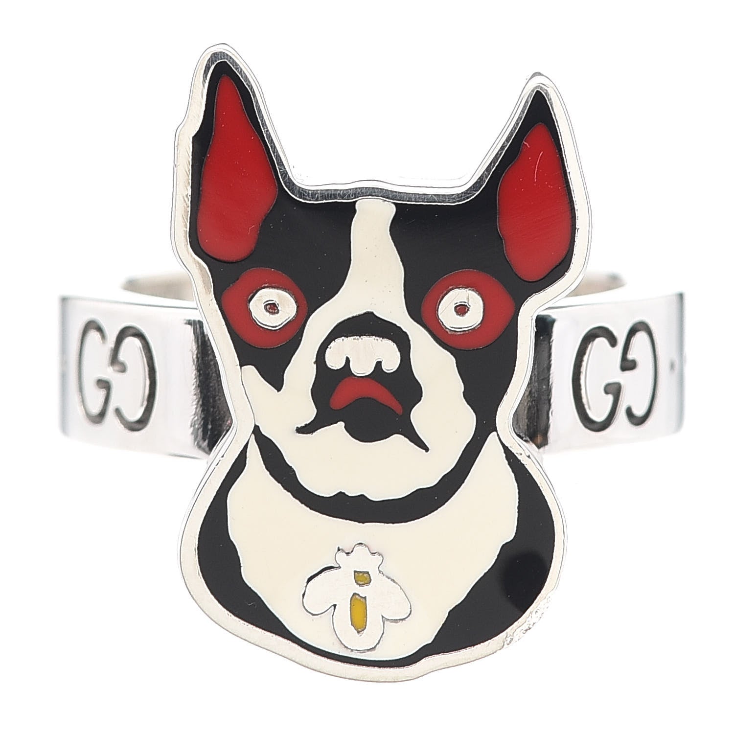 Gucci Sterling Silver Enamel Orso Ring 52 6 1 of 6