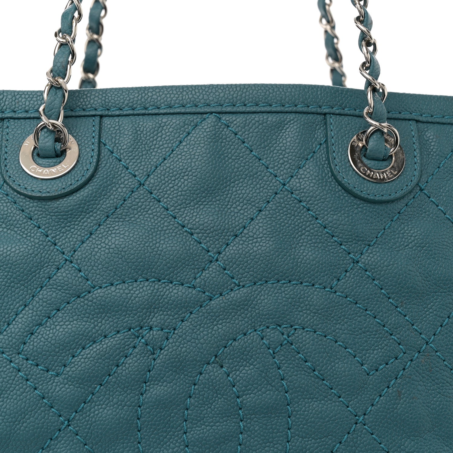 Chanel Grained Calfskin Quilted Small Daily Shopping Tote Turquoise 9 of 11
