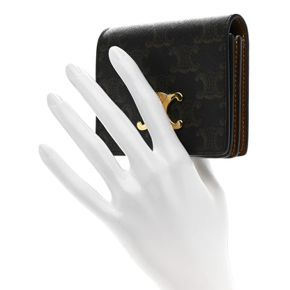 Celine Canvas Triomphe Compact Wallet Tan 2 of 8