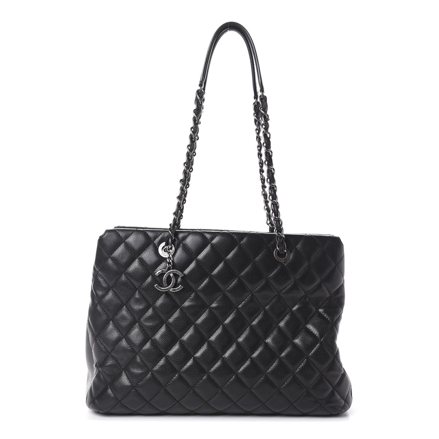 Caviar Quilted City Shopping Tote Black