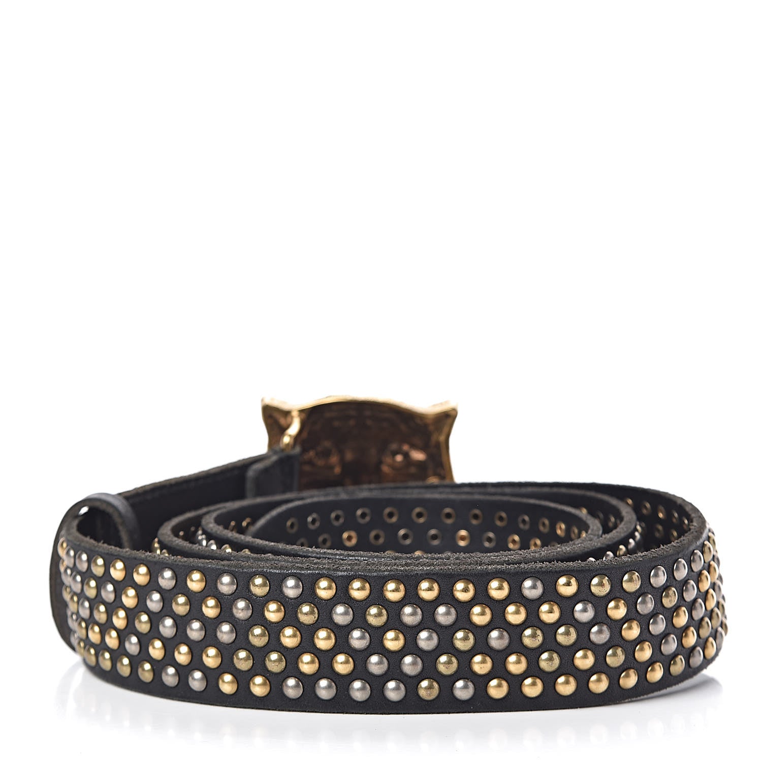 Gucci Calfskin Studded Feline Belt 105 42 Black 3 of 6