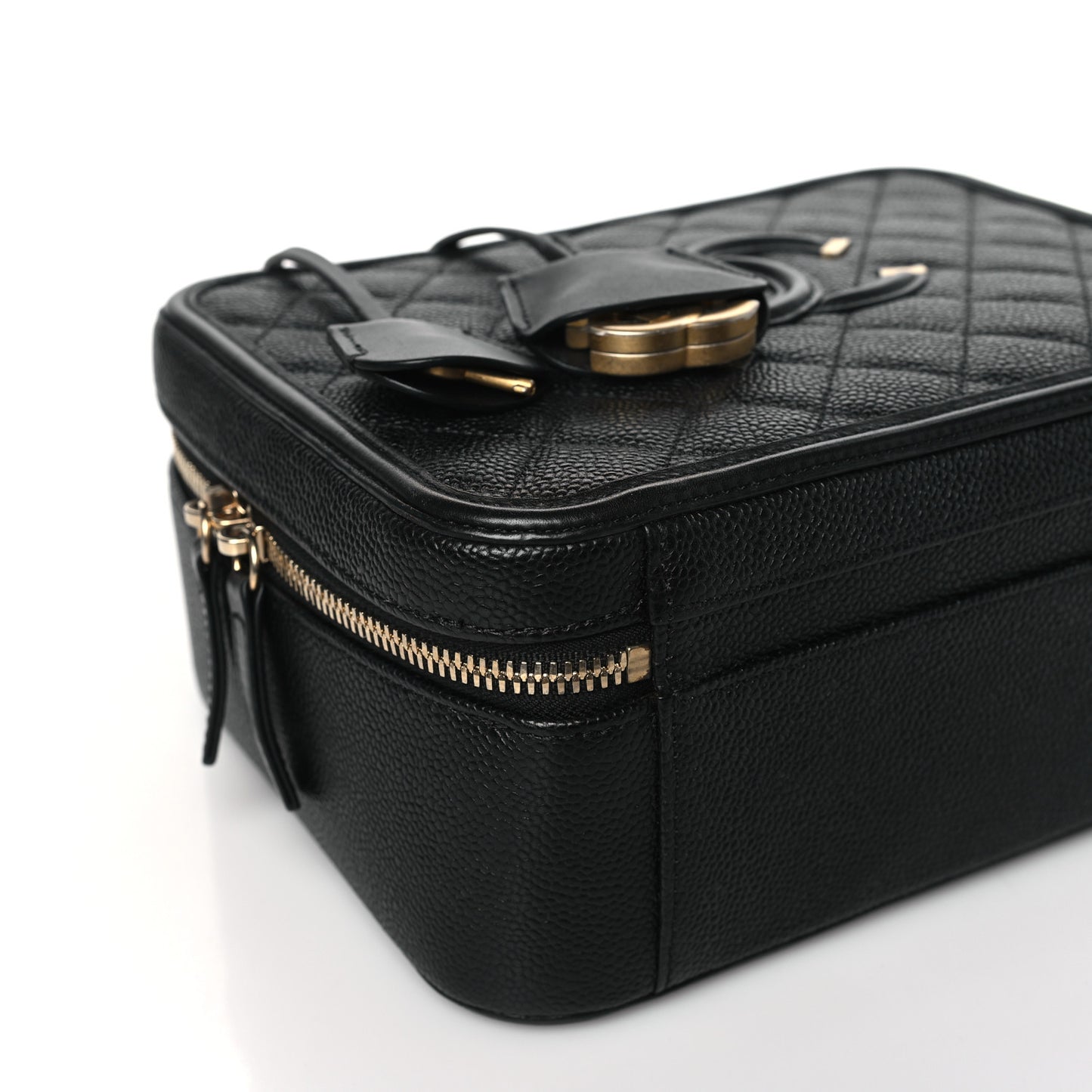 Caviar Quilted Large CC Filigree Vanity Case Black