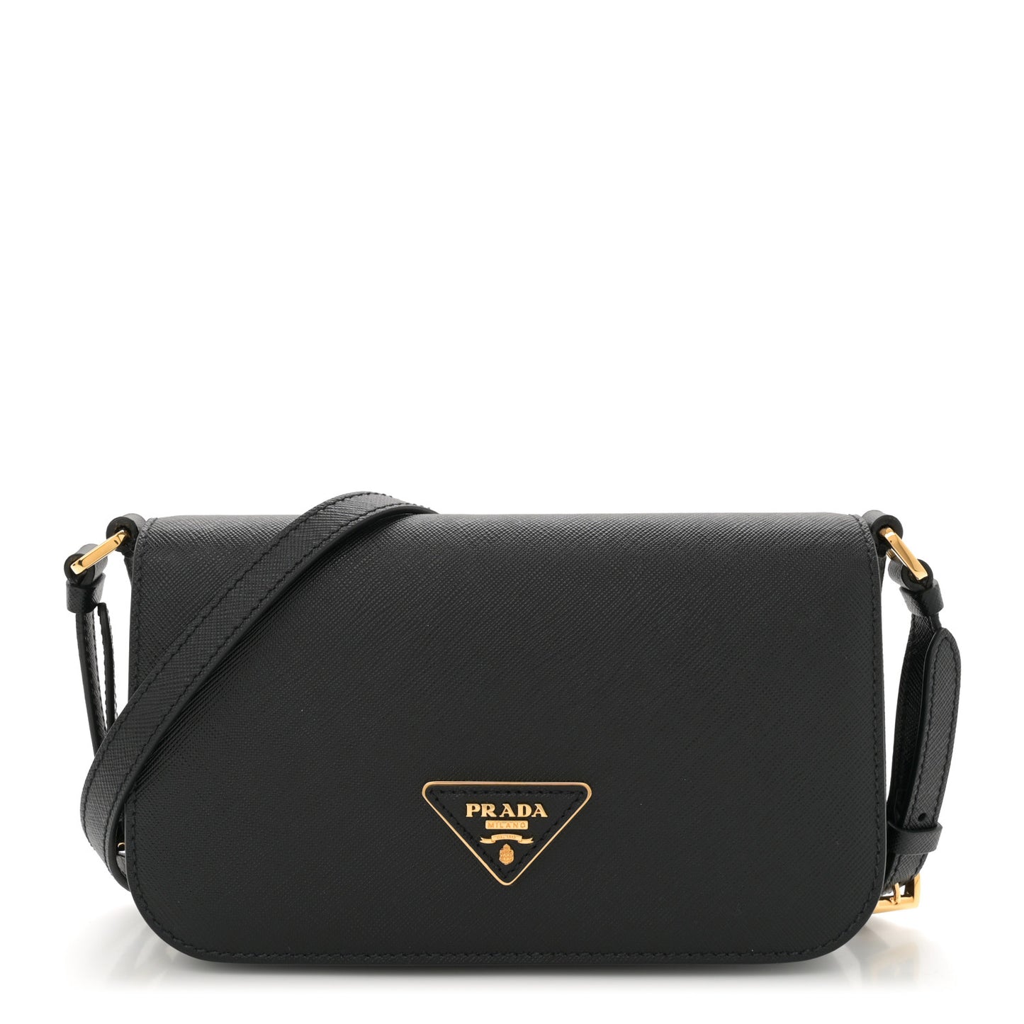 Saffiano Metal Triangle Logo Shoulder Bag Black