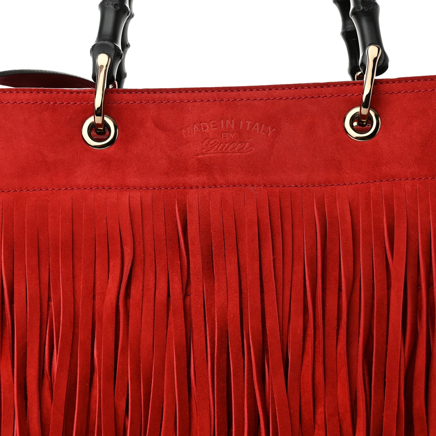 Suede Bamboo Fringe Medium Shopper Tote Red