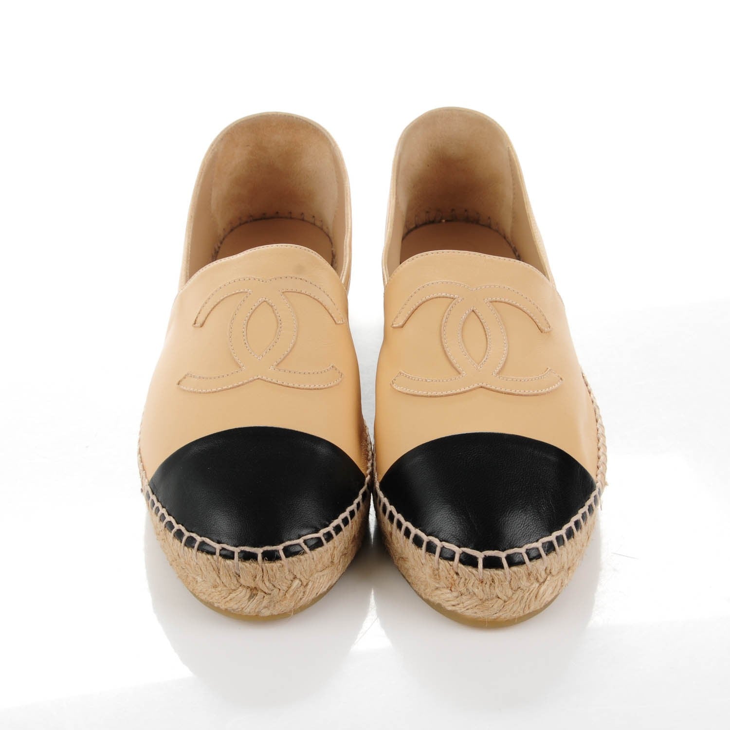 Chanel Lambskin CC Espadrilles 39 Beige Black 2 of 8