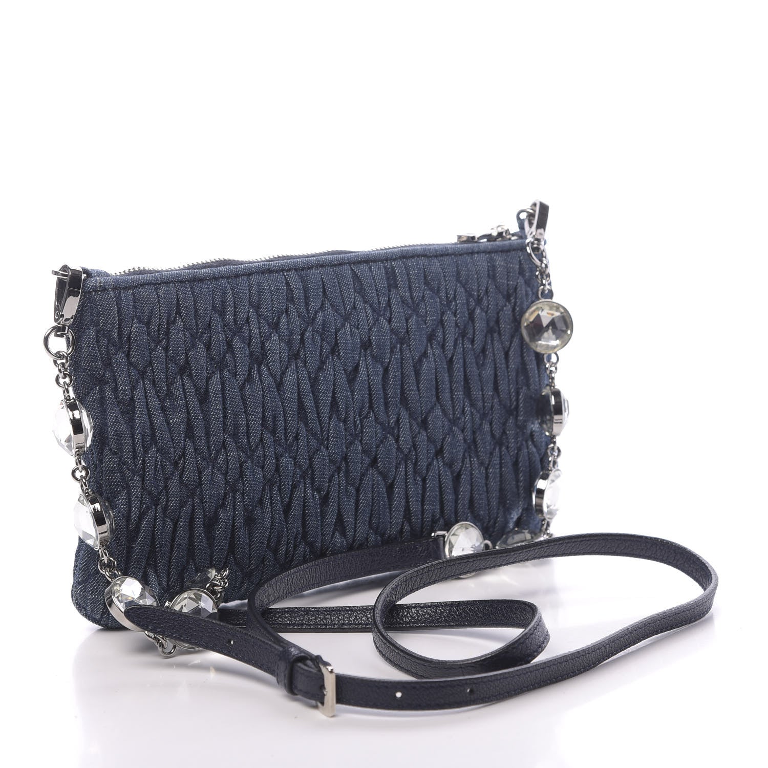 Miu Miu Denim Matelasse Crystal Chain Crossbody Bag Blue 3 of 10