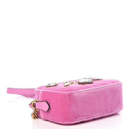 Gucci Velvet Matelasse Marquise Crystals Mini GG Marmont Chain Shoulder Bag Malva 4 of 9