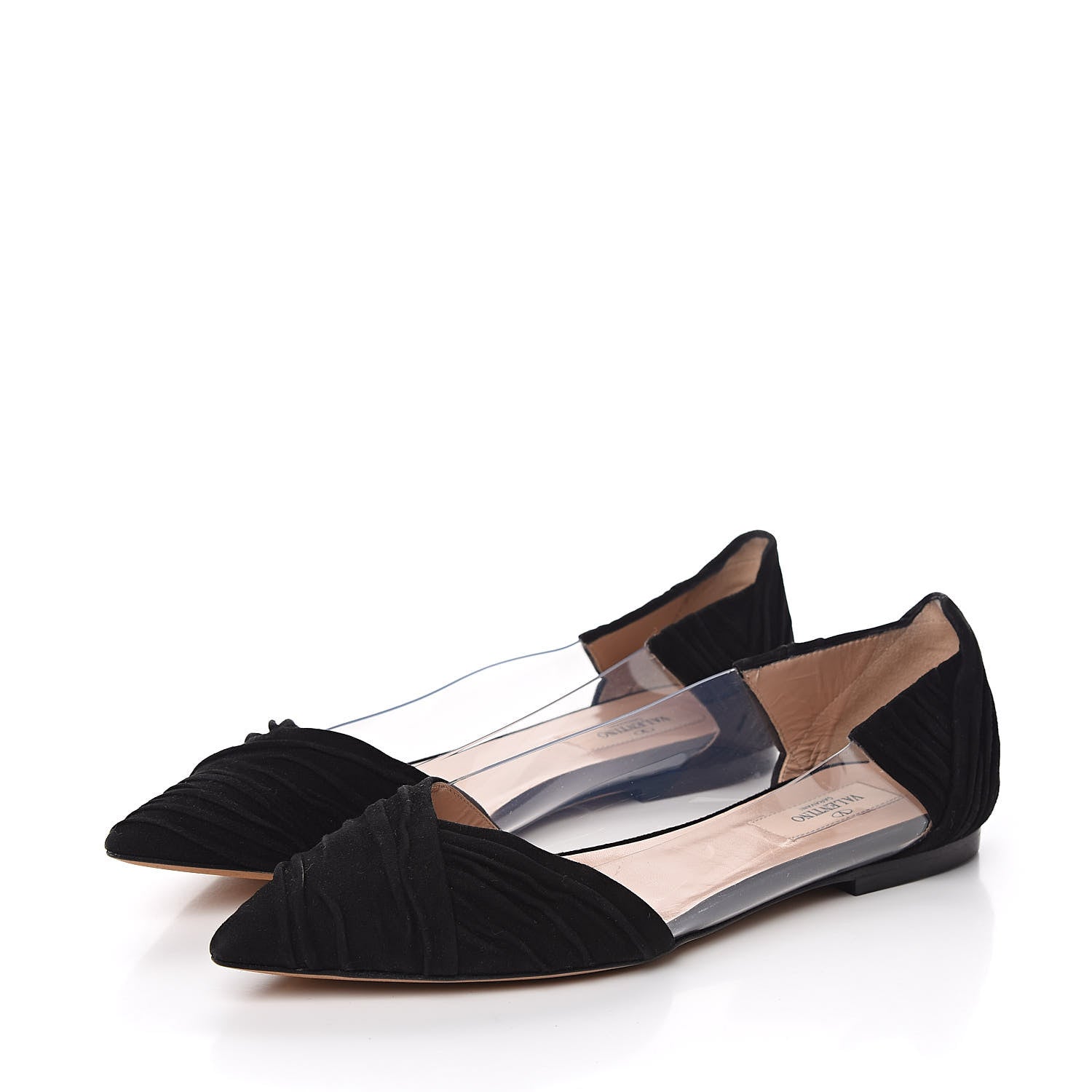 Valentino Garavani Ruched Suede PVC B-Drape Flats 38.5 Black 3 of 8