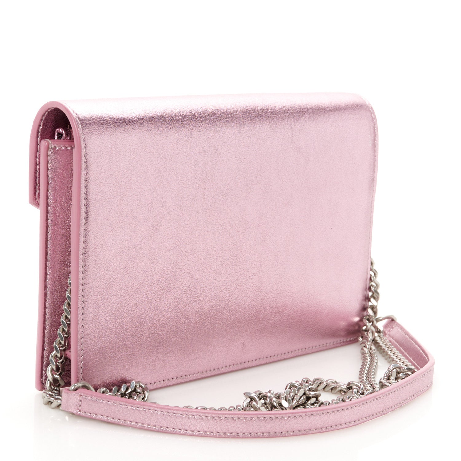 Saint Laurent Metallic Calfskin Monogram Envelope Chain Wallet New Azalea 3 of 10