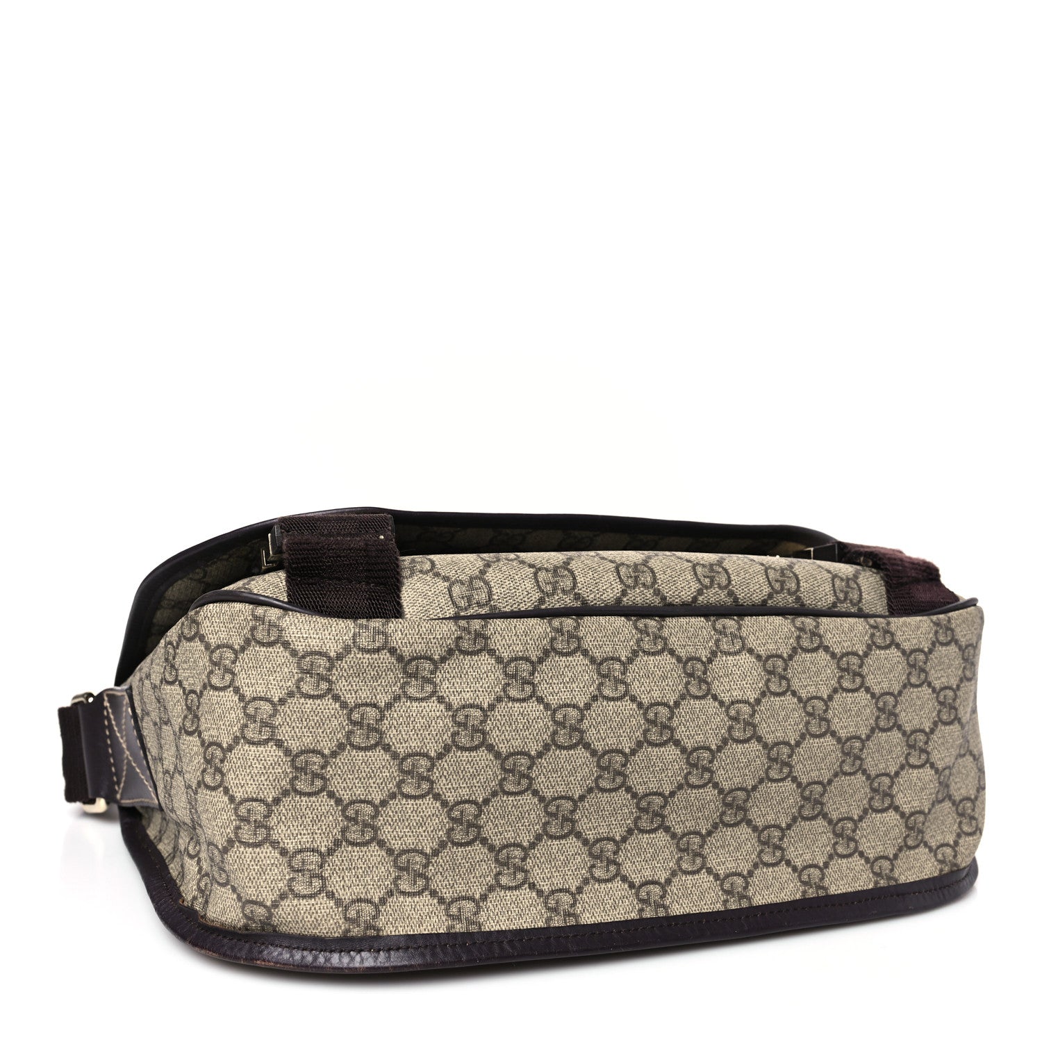 Gucci GG Plus Monogram Medium Double Buckle Flap Messenger Bag Beige Dark Brown 4 of 11