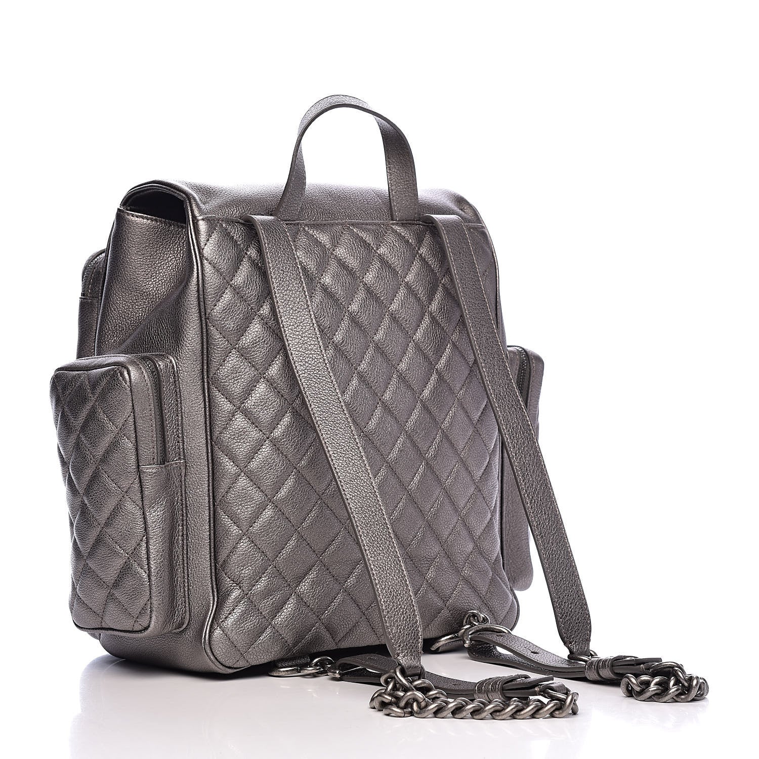 Chanel Metallic Grained Calfskin Quilted Large Casual Rock Backpack Charcoal 3 of 10