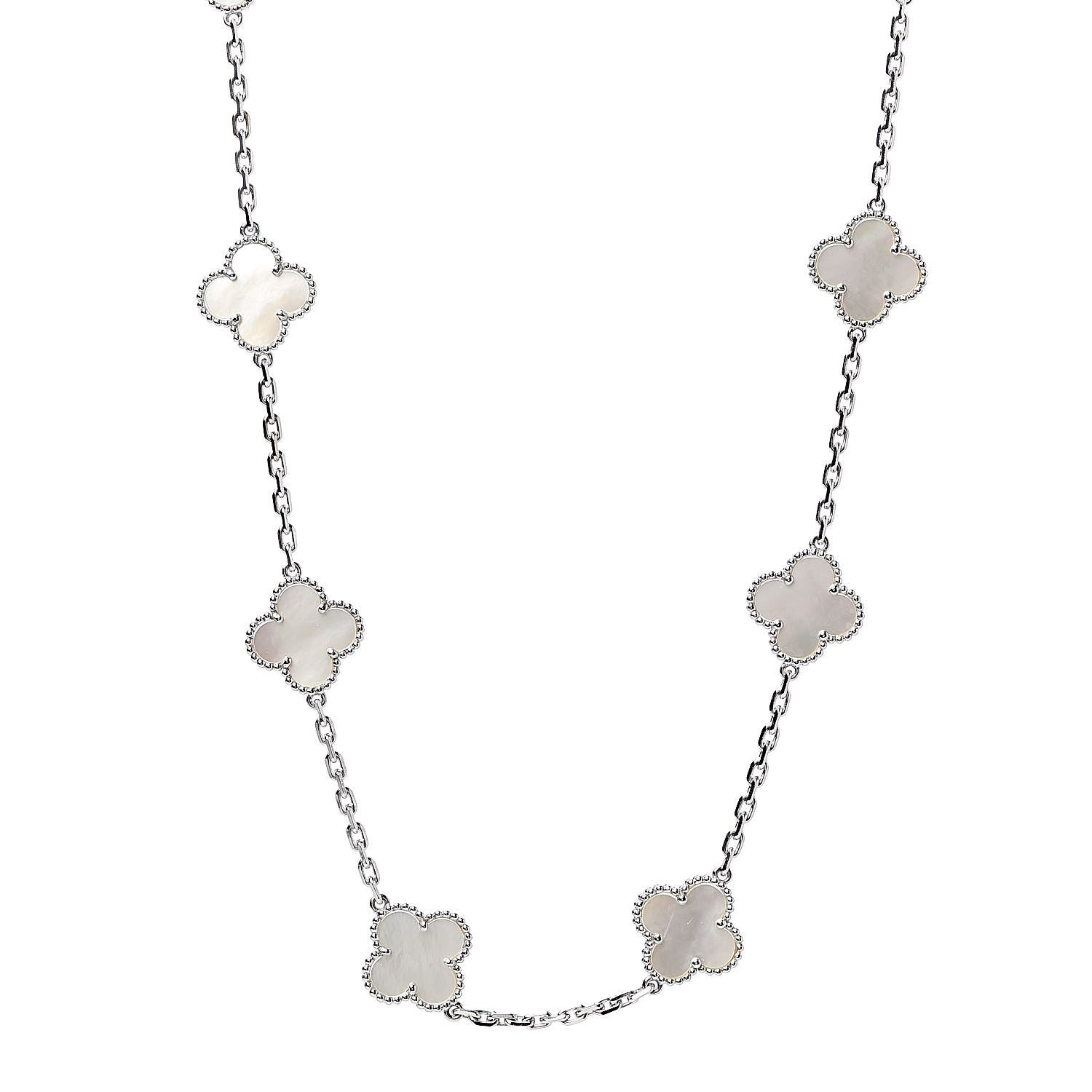 Van Cleef & Arpels 18K White Gold Mother of Pearl 10 Motifs Vintage Alhambra Necklace 1 of 6