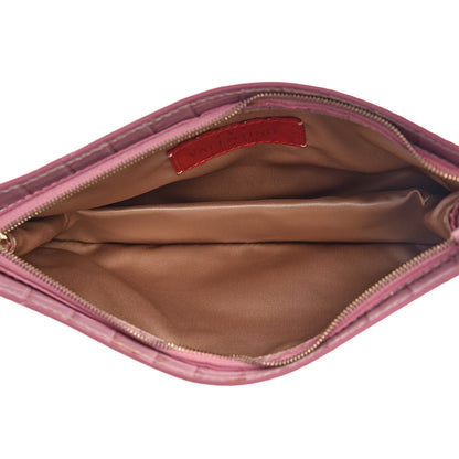 Valentino Garavani Calfskin Crocodile Embossed Crystal Wristlet Clutch Pink 5 of 9