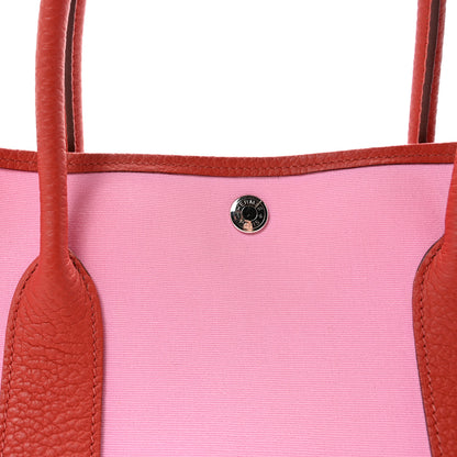 Hermes Toile Militaire Vache Country Garden Party Tote 36 Bubblegum Rouge Duchesse 7 of 9