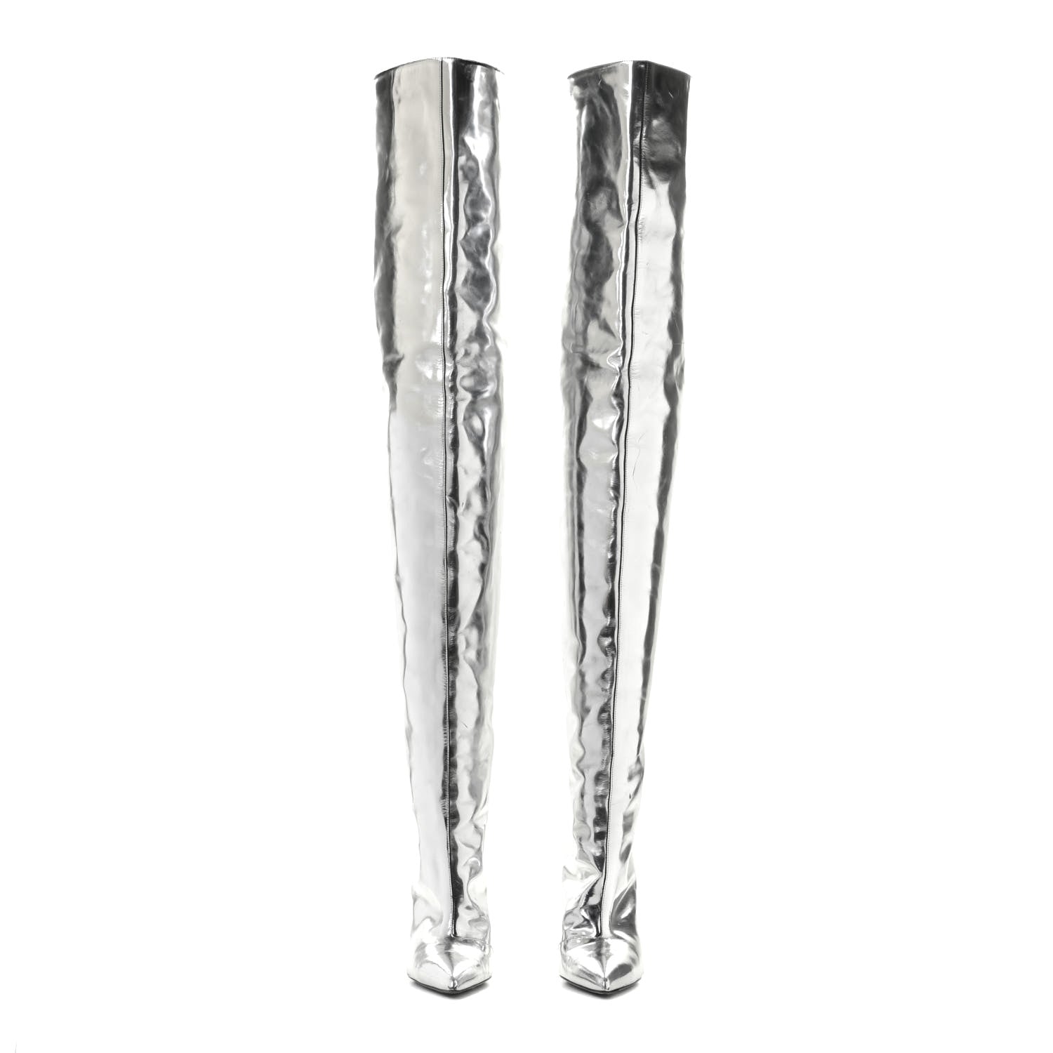 Balenciaga Metallic Calfskin Thigh High Boots 37.5 Silver 2 of 9