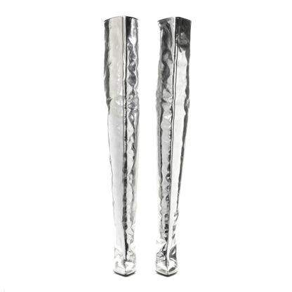 Balenciaga Metallic Calfskin Thigh High Boots 37.5 Silver 2 of 9