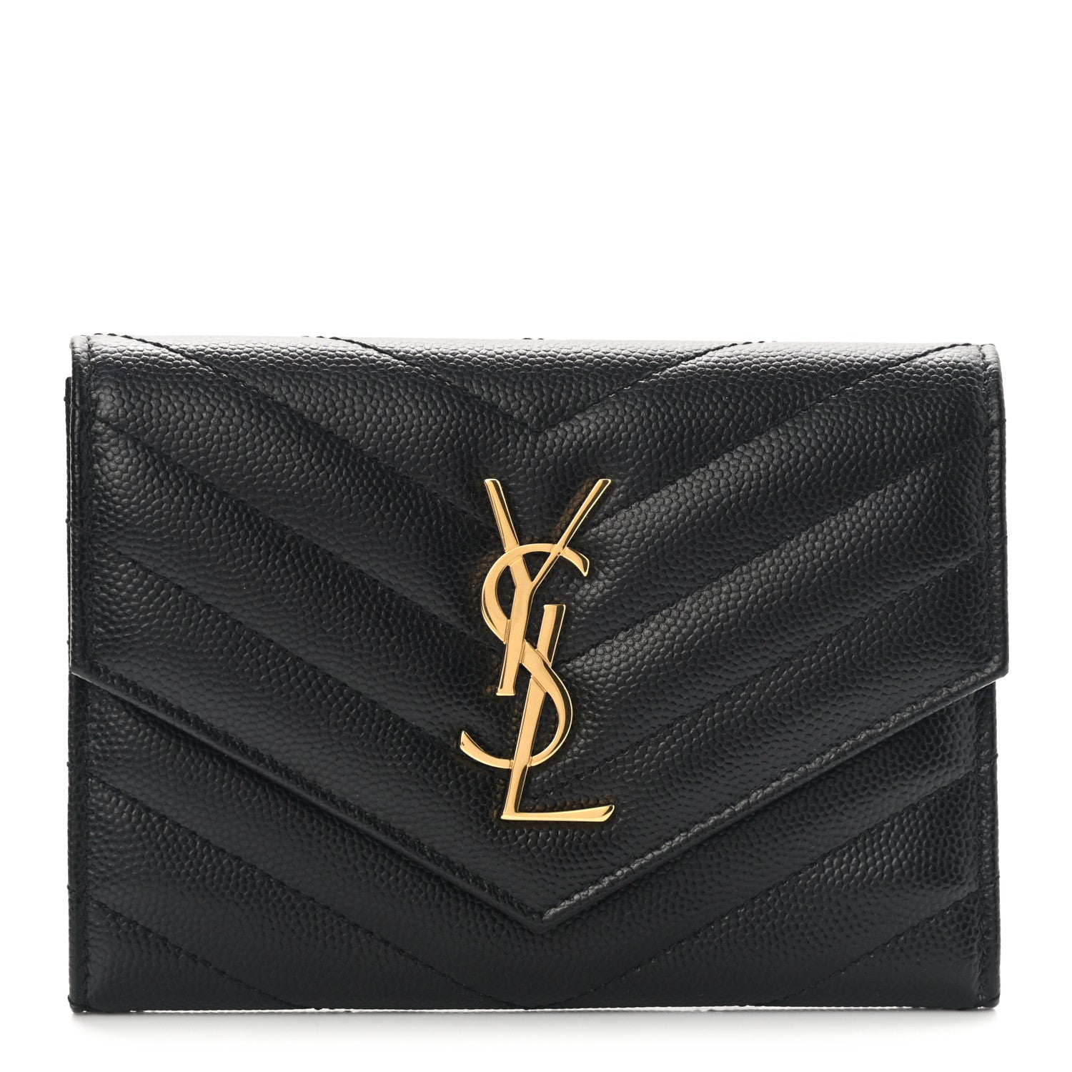 Saint Laurent Grain De Poudre Matelasse Chevron Small Monogram Passport Case Black 1 of 6