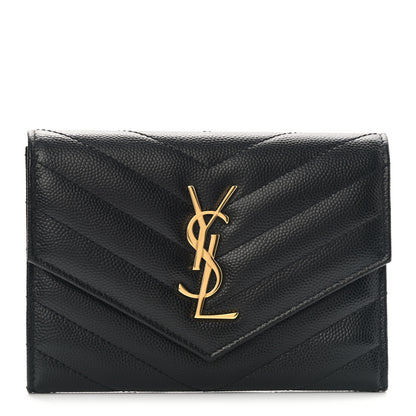 Saint Laurent Grain De Poudre Matelasse Chevron Small Monogram Passport Case Black 1 of 6