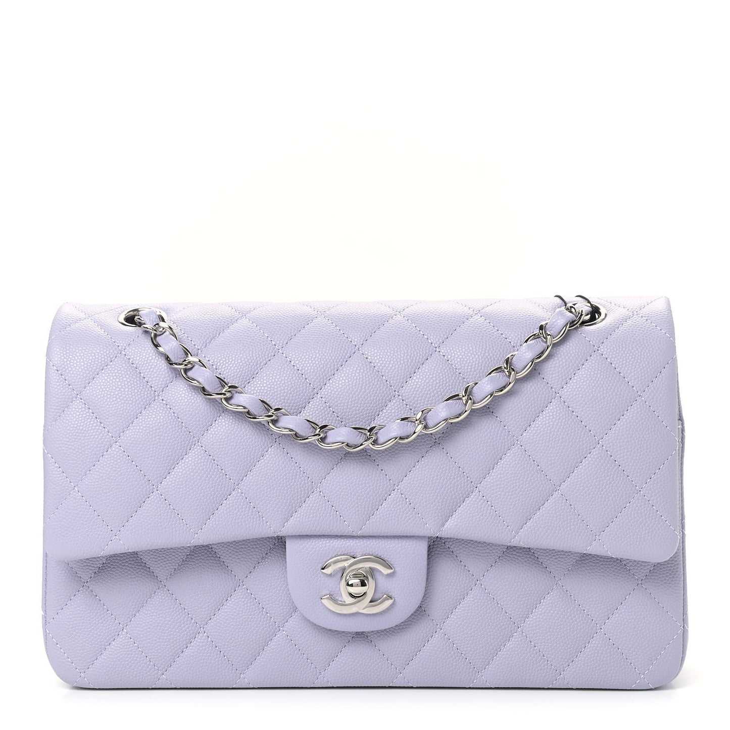 Caviar Quilted Medium Double Flap Light Purple