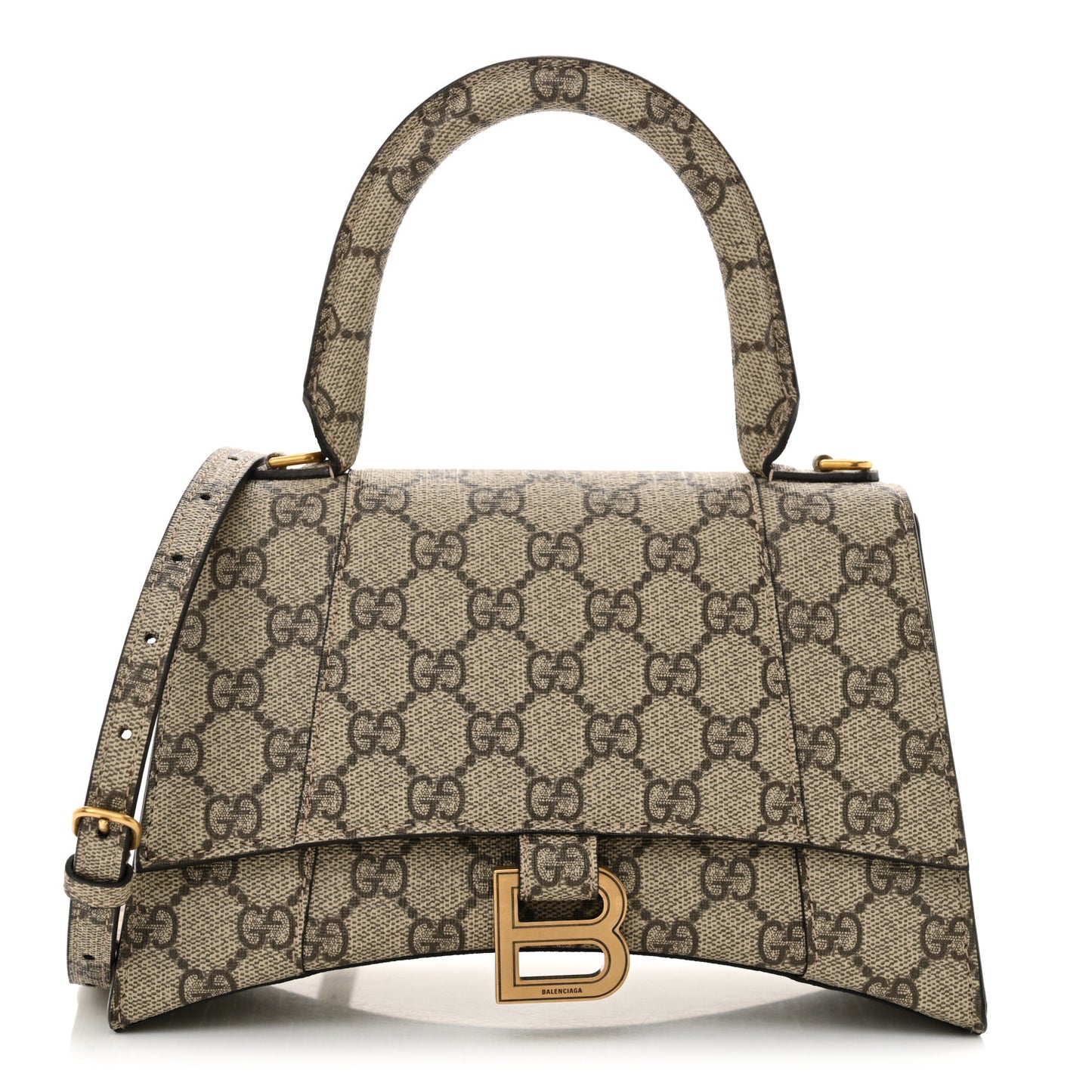 X GUCCI GG Supreme Monogram Small Hourglass Top Handle Bag Beige Ebony
