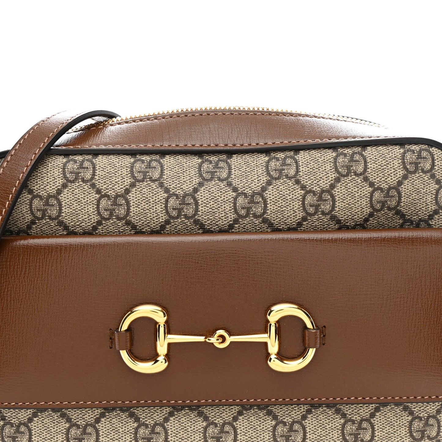 GG Supreme Monogram Small Horsebit 1955 Shoulder Bag Beige Brown Sugar