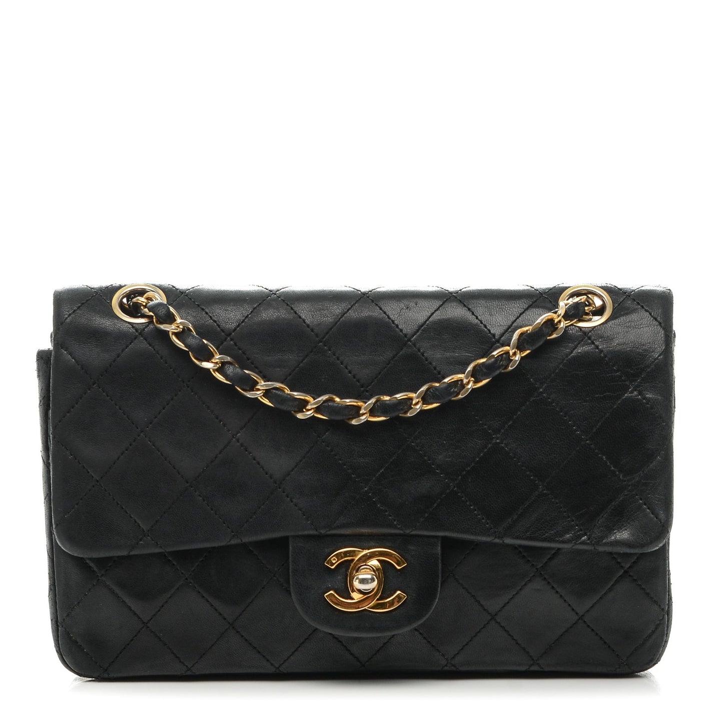 Lambskin Quilted Small Double Flap Black