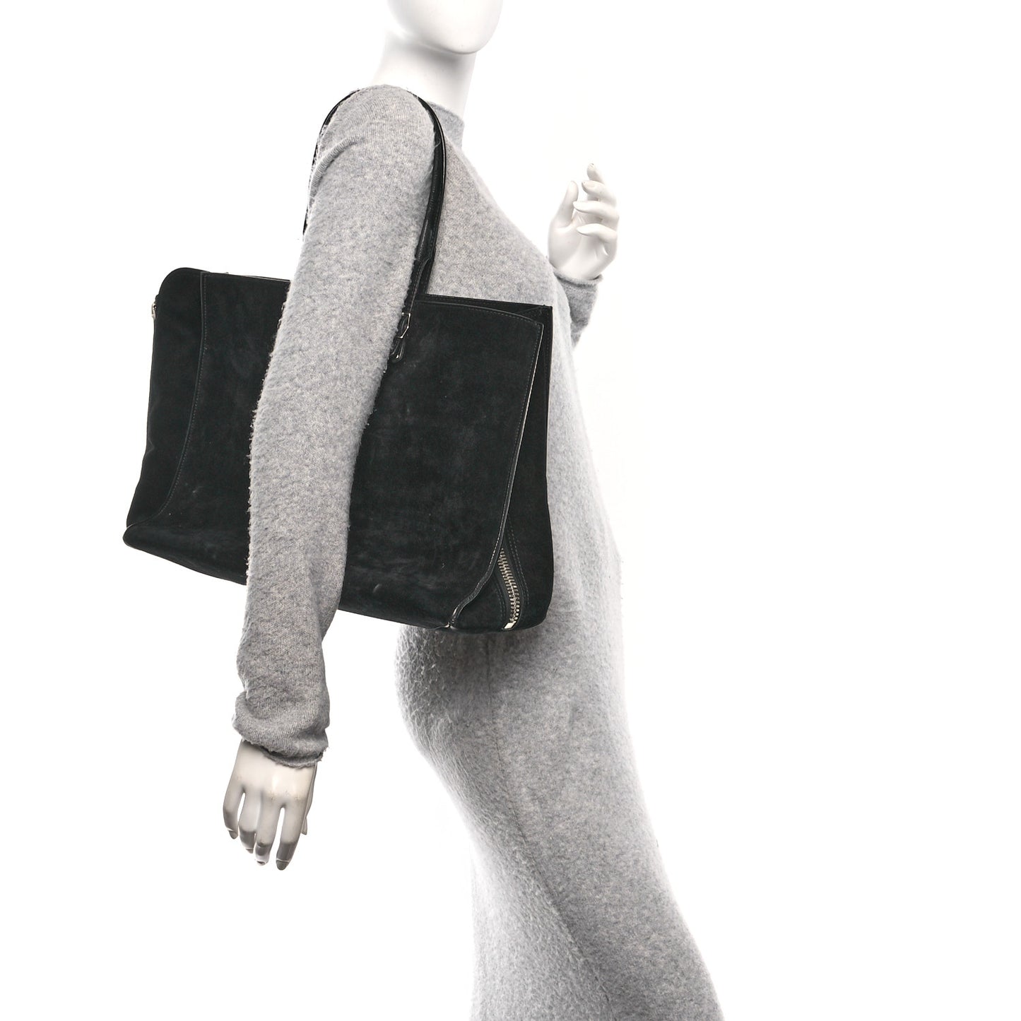 Daim Suede Plate Hardware Papier A6 Zip Around Tote Black