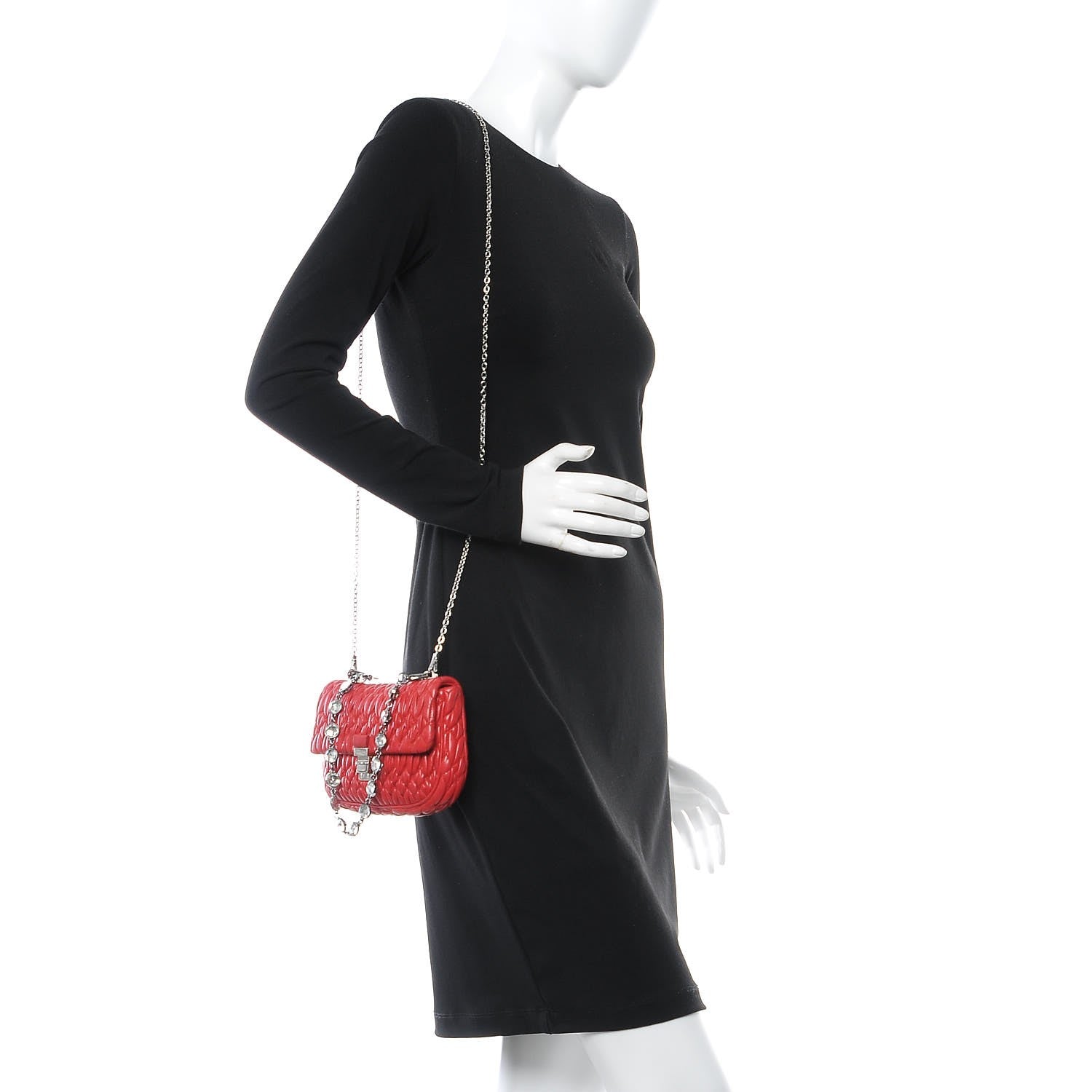 Miu Miu Nappa Matelasse Crystal Chain Crossbody Red 2 of 10