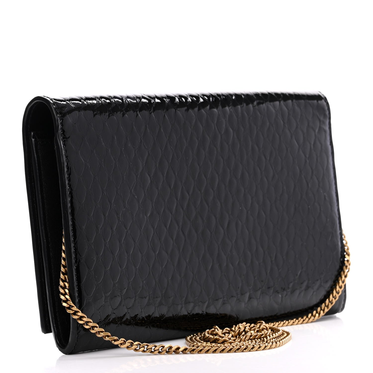 Saint Laurent Embossed Monogram Chain Wallet Black 3 of 10