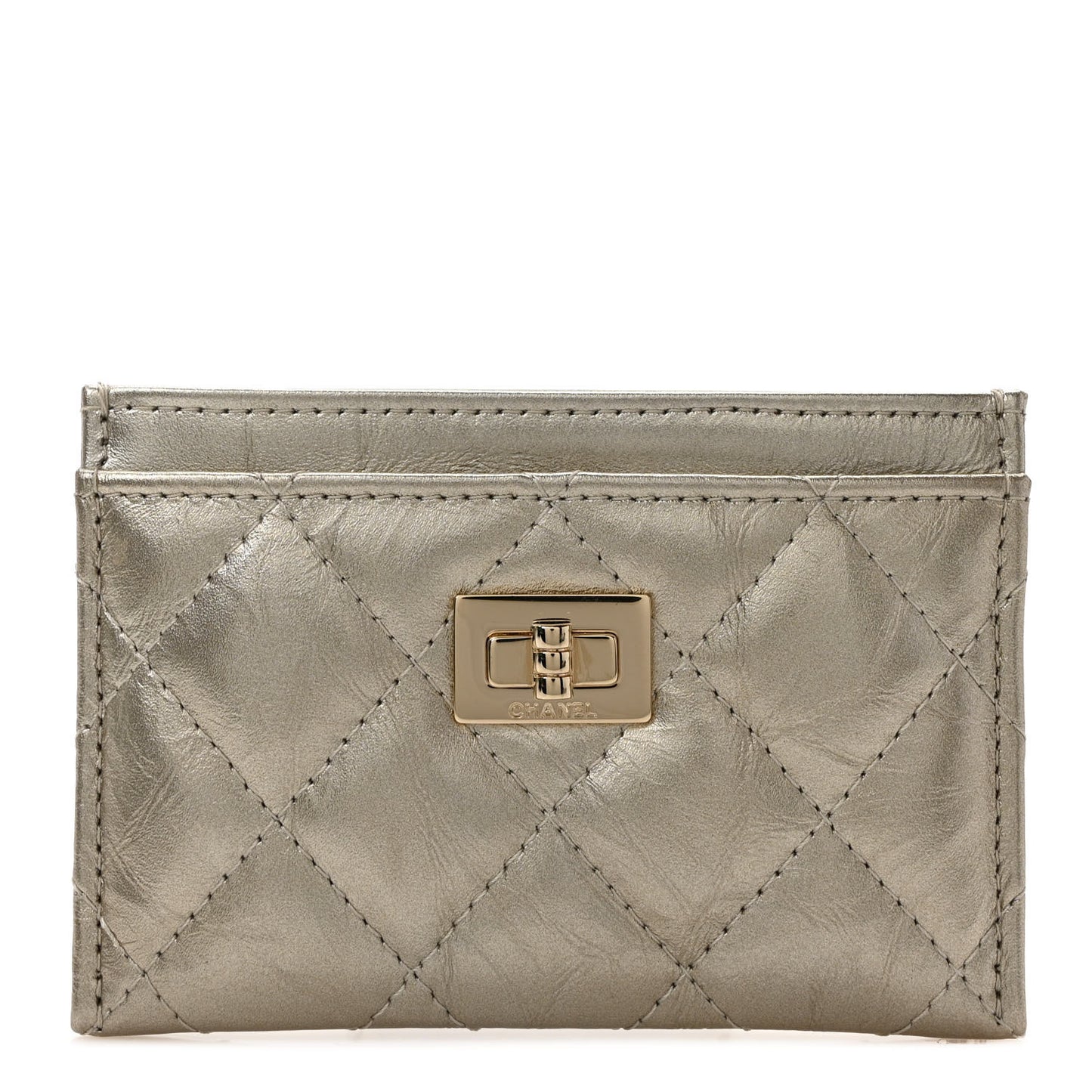 Metallic Aged Calfskin Quilted Reissue Card Holder Light Gold