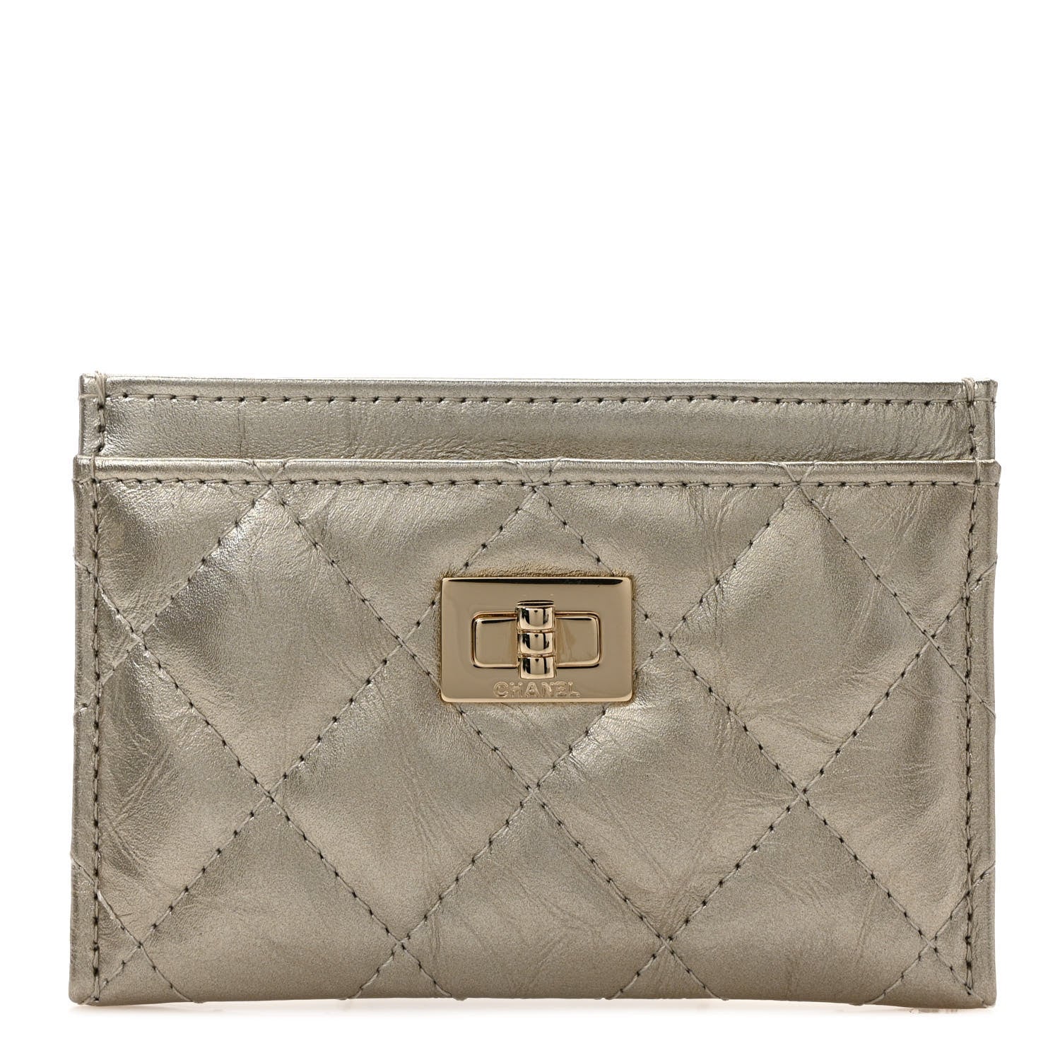 Chanel Metallic Aged Calfskin Quilted Reissue Card Holder Light Gold 1 of 7